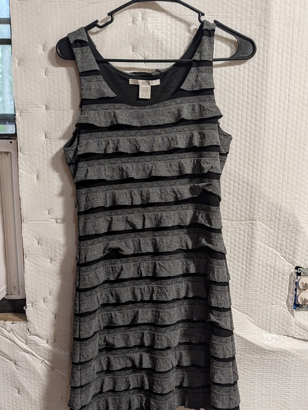 Charlotte Russe Black and Gray Ruffle Stripe Mini Dress
